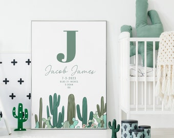 Baby announcement sign | Nursery wall art and decor | Cactus nursery | baby shower gift idea | PRINTABLE, DIGITAL | Customizable