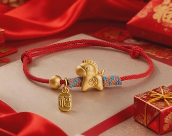 Zodiac Horse Red String Bracelet, Fortune Charm, Lunar New Year Gift