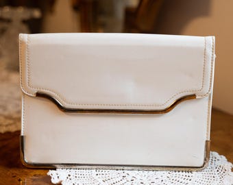 Bolso de mano vintage blanco con marco plateado / Bolso de noche elegante clásico / Bolso minimalista retro