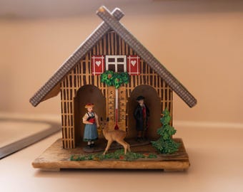 Vintage West Germany Weather House Hygrometer Folk Art Chalet Cottage DECOR ONLY