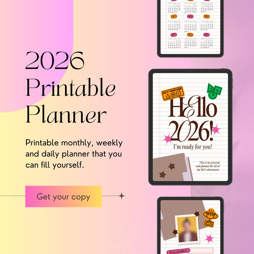 2026 Printable Planner | Colorful Monthly Weekly Daily Planner ...
