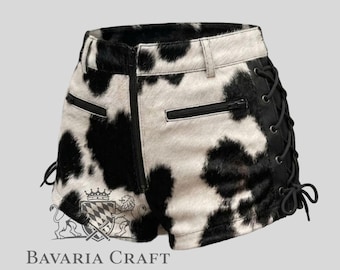 Genuine Cowhide Booty Shorts | Pony Skin Western Wear | Lace-up Biker Style