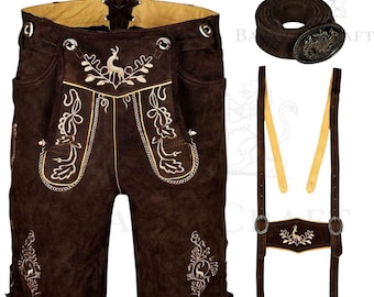 Men Bavarian Lederhosen Suede Oktoberfest Outfit Traditional German Costume