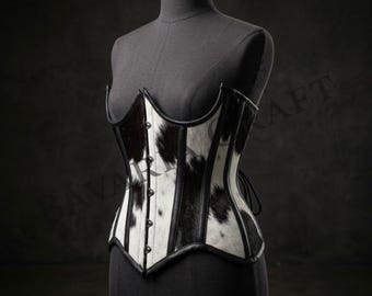 Cowhide Leather Underbust Corset | Steel Boned Gothic Waist Training Cincher