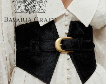 Genuine Cowhide Pony Skin Corset Belt | Renaissance Lace-up Statement Belt For Dress