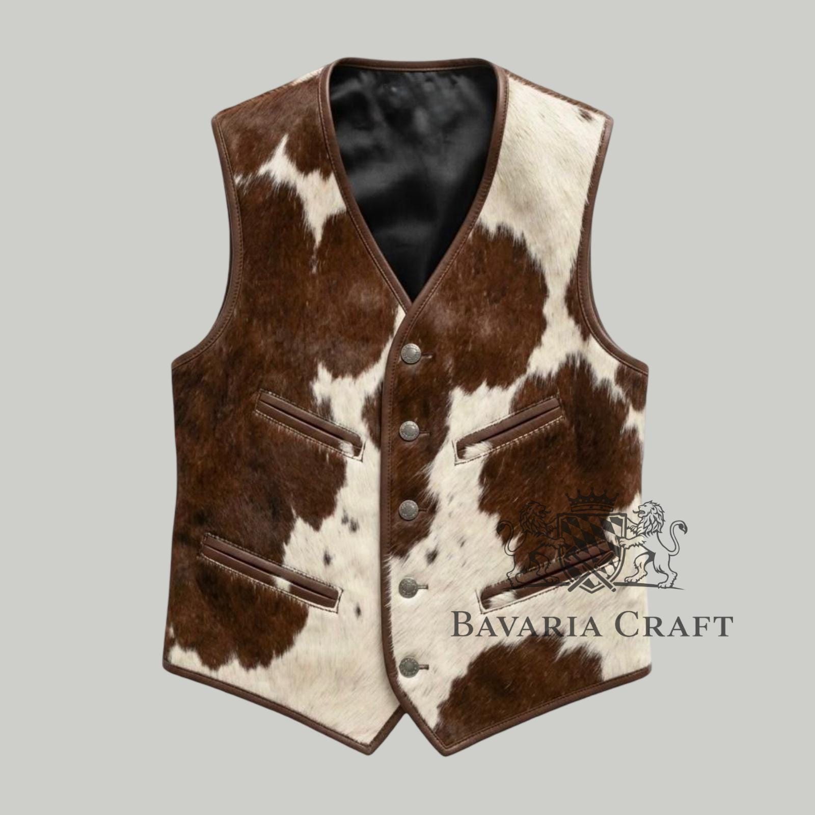 Hair-On Cowhide Western Vest Genuine Cow Skin Leather Waistcoat Vintage Cowboy Ranch Fashion