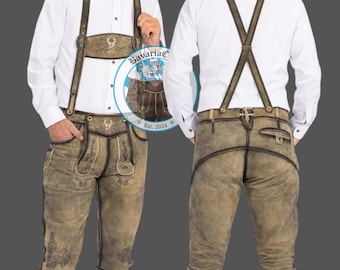 Men’s Lederhosen Bundhosen Shorts with Suspenders | Bavarian Oktoberfest Traditional Germane Outfit