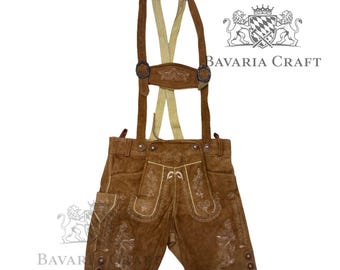 Men's Oktoberfest Lederhosen | Authentic Bavarian Suede Leather Trousers | German Shorts