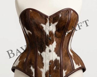 Steel Boned Heavy Duty Overbust Waist Trainer Costume Women's Cowhide Corset