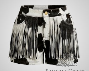 Hair-On Cowhide Fringed Leather Shorts | High Waisted Western Boho Festival Shorts