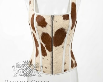 Cowhide Leather Bustier Corset | Hair-on Hide | Steel Boned Gothic Style