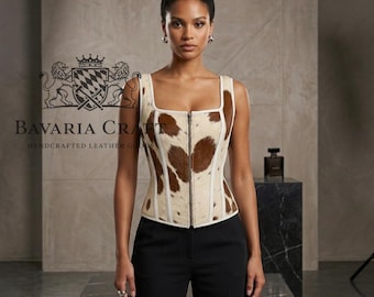 Damhår på korsetttopp i kohud | Vändbar överbyst | Gotisk stil | Festklänning