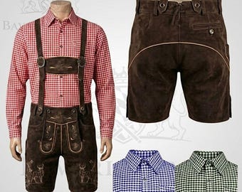 Oktoberfest Costume Suede Lederhosen Set Bavarian Authentic Leather Shorts