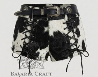 Authentische Hair-On Rindsleder Shorts | Western Boho Festival Stil | Mini Shorts