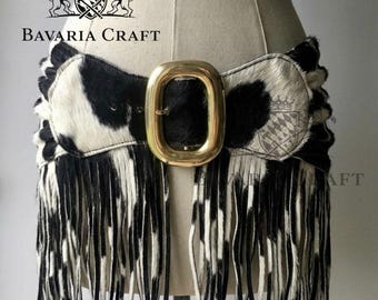 Cinturón de piel de vaca con flecos para mujer / Faja reductora con borlas estilo boho chic / Ajuste personalizado