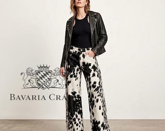 Cowhide Hair-On Fringe Leather Pants | Authentic Western Biker Style | Custom Size