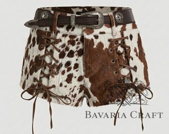 Authentic Hair-On Cowhide Leather Shorts | Western Boho Festival Style | Mini Shorts
