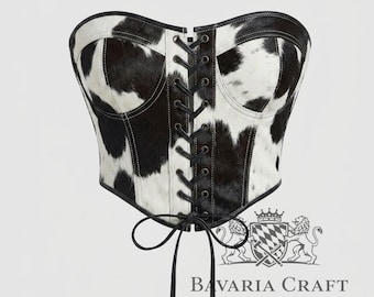 Cowhide Leather Overbust Corset | Western Gothic Steampunk Style | Waist Trainer Corset