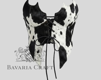Corsé de piel de vaca / Top bustier con cordones en blanco y negro / Faja reductora