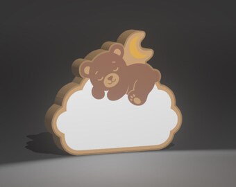 Custom Sleeping Animal Cloud Night Light – Bear, Fawn, Lamb (USB Powered)