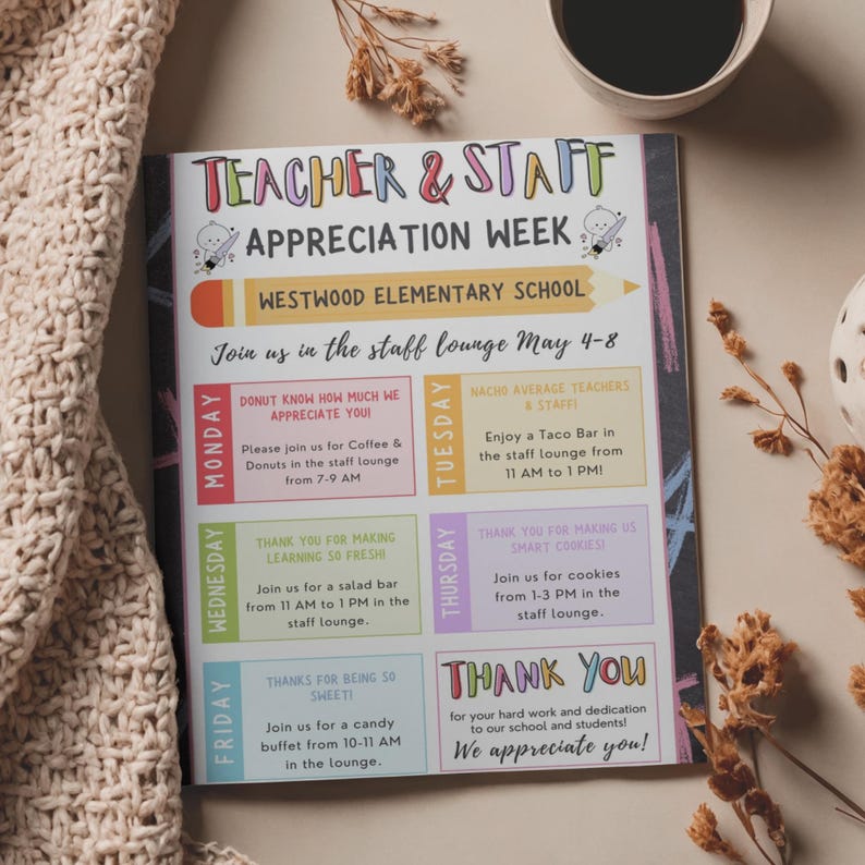 Teacher Appreciation Week Flyer Template, Printable Teacher & Staff ...