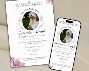 Faire-part pour les funérailles sikhs du Pendjab, carte Antim Ardas Bhog, modèle de toile modifiable (téléchargement numérique)
