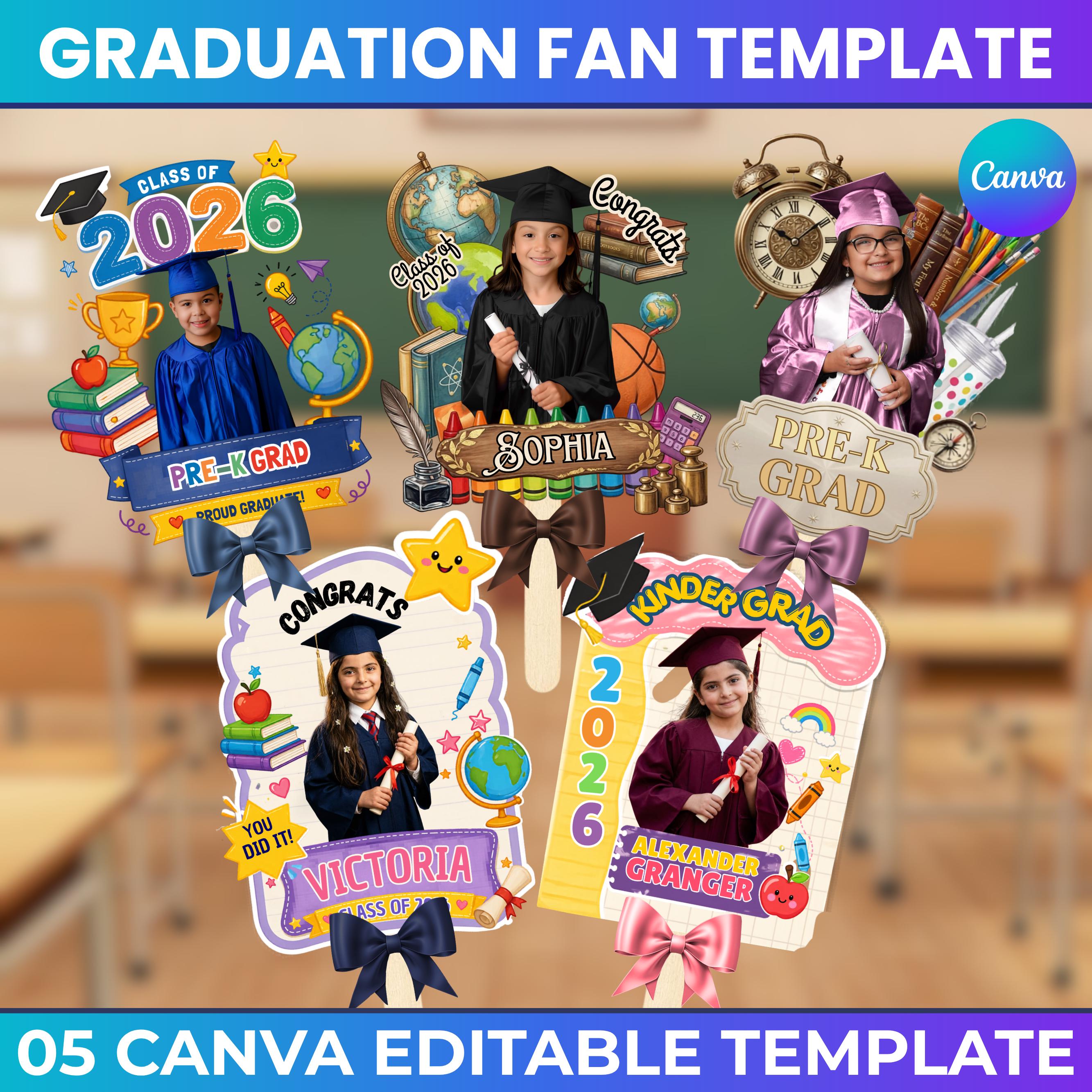 5 Pre‑k Kindergarten Graduation Fan Template, Editable Canva Grad ...