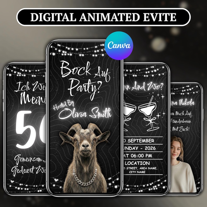 Lustige animierte Geburtstagseinladung, Alpaka Video Einladung, digitale WhatsApp eCard, Canva Vorlage, Sofort Download
