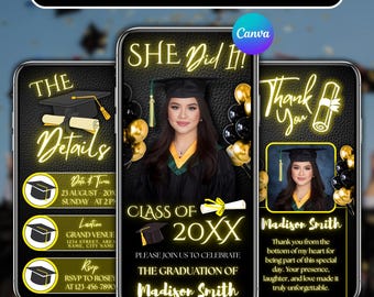Graduation Invitation, Class of 2026 Evite, Animated Digital Announcement (Canva Template)