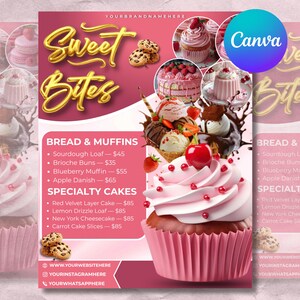 Bakery Flyer, Bake, Sweet Treats Flyer, Dessert Flyer, Shop Flyer, Pastry Flyer, Cake Business Template, Instant Download, Canva Editable
