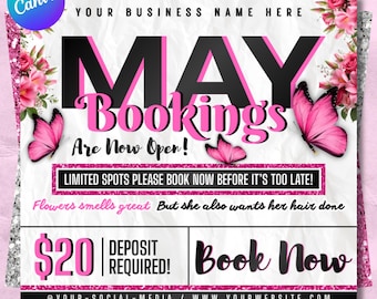 May Booking Flyer, Mothers Day Booking Flyer, May Hair, May Books Open, May Appointment Flyer, May Book Now, May Lashes Nail Braid Wig Flyer