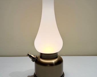 Vintage Oil Lantern Style LED Table Lamp, Aluminum Frosted Glass, Dimmer Bedside Light