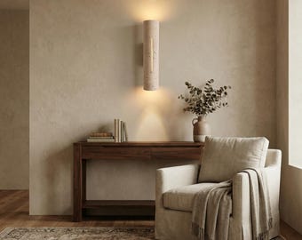 Handcrafted Travertine Wall Sconce Hardwired Cylinder LED Light
