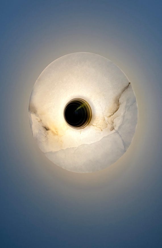Alabaster Round Wall Sconce hardwired 25 warm white LED Backplate