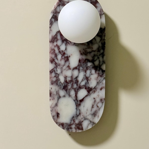 Violet Breccia Marble Pill Sconce: Handcrafted Natural Stone Luxury Lighting