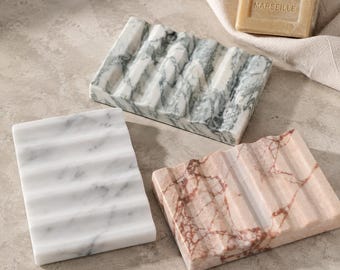 Natural Marble Soap Dish, Ridged Stone Holder, Luxury Bathroom Decor