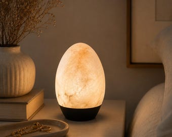 Genuine Alabaster Rechargeable Night Light | Cordless Ambient Bedside Lamp (USB-C)