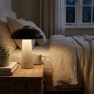 Travertine Mushroom Lamp Natural Stone Night Light USB Rechargeable 3-Colour Touch Control