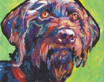 German Wirehaired pointer portrait gwp print of pop dog art painting bright colors 8x8"
