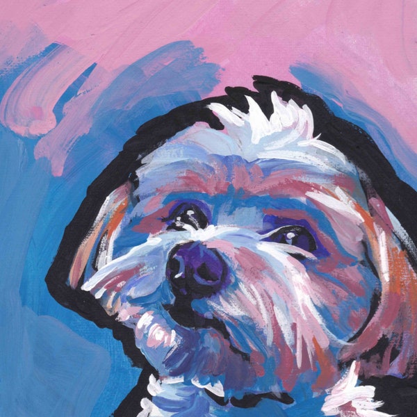 Morkie maltese yorkie portrait art impression de pop art peinture couleurs vives 12x12 »