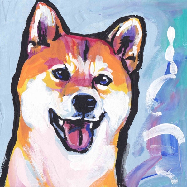 Shiba Inu dog portrait art print of modern pop art dog painting 8x8"