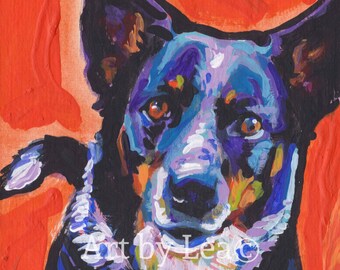 Australian Cattle Dog BLUE HEELER dog PRINT of pop art painting 12x12"