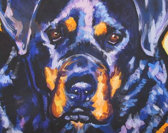 ROTTWEILER portrait dog art print of pop art painting bright colors 12x12"