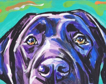 Labrador Retriever BLACK LAB Dog art PRINT of pop dog art bright colors