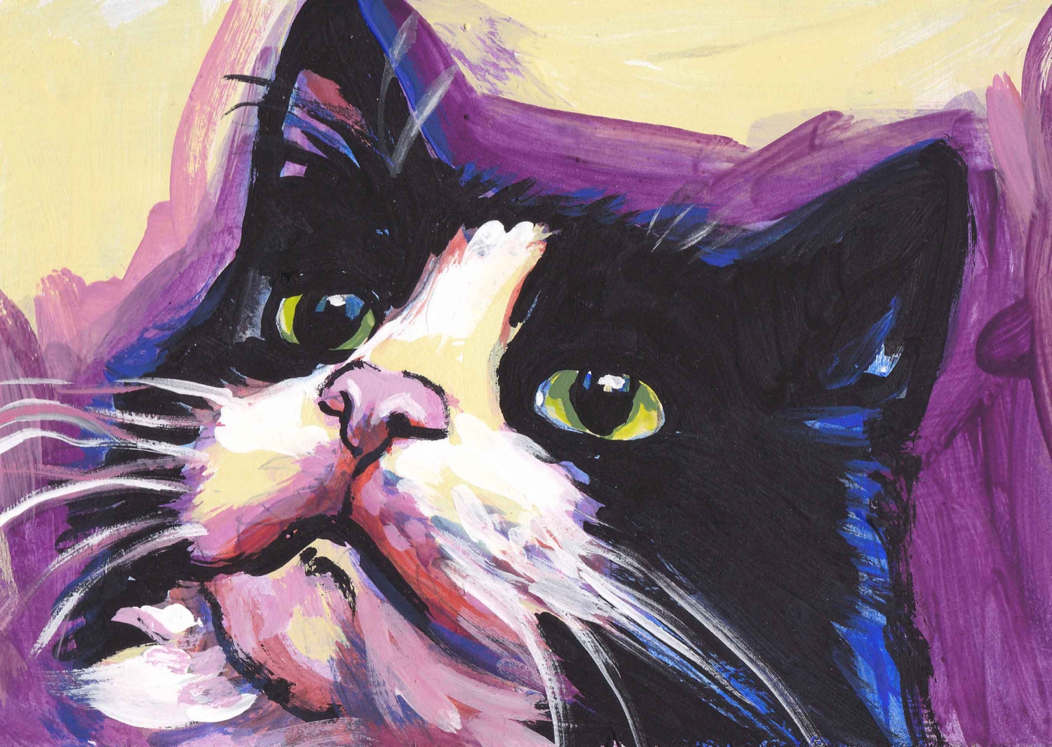 Tuxedo Cat Kitten Art Print Pop Art Bright Colorful Cat Etsy