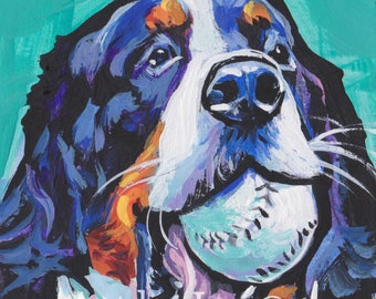 Bernese Mountain Dog art print of modern pop art painting bright colors 12x12" BERNER