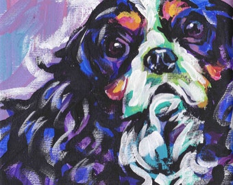 Cavalier King Charles Spaniel Portrait Hund Kunstdruck von Pop Art Gemälde 20x20