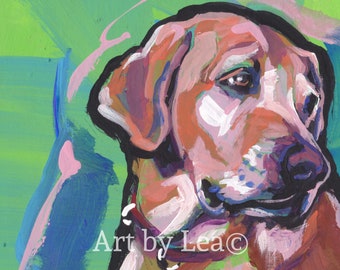 Labrador Retriever dog portrait art print of pop art yellow lab painting 13x19"