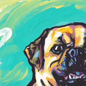 PUGGLE PORTRAIT PRINT of pop art dog painting bright colors 13x19"