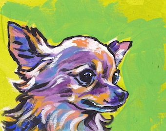 langharige chihuahua portret moderne hond kunstafdruk van pop-art schilderij 8,5 x 11"